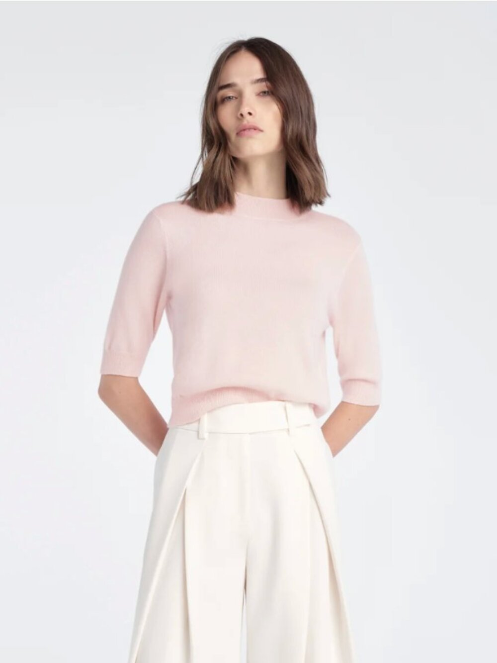 NWT Favorite Daughter 100% Cashmere Bonnie Top (Pale Pink) - Large
